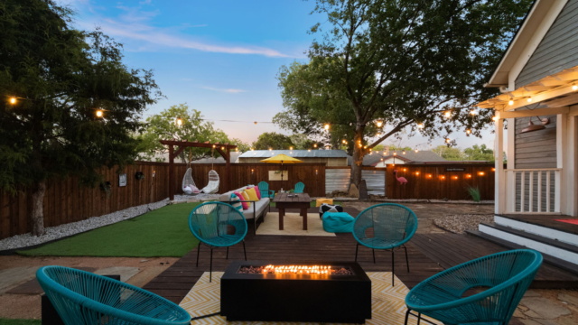 Courtyard seating and fire pit at 139 Olive in Keller